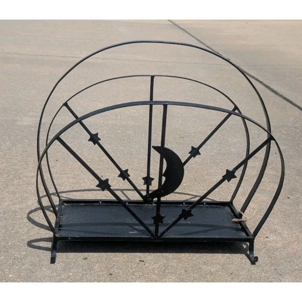 Vintage Celestial Moon & Star Black Metal Magazine/Newspaper Holder Rack 16
